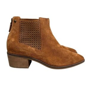 Cole Haan Val Boots Suede Perforated Panels Pointed Toe British Tan Women Sz‎ 8C